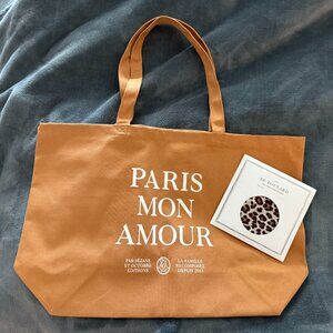 Sezane Paris Mon Amour Special Edition Canvas Tote Bag + Leopard Le Foulard NWT